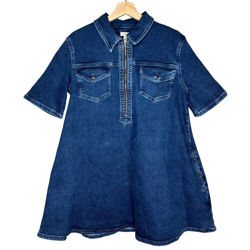 Pilcro Westley Regenerative Cotton Blue Denim Mini Dress Zip Small Short Sleeve